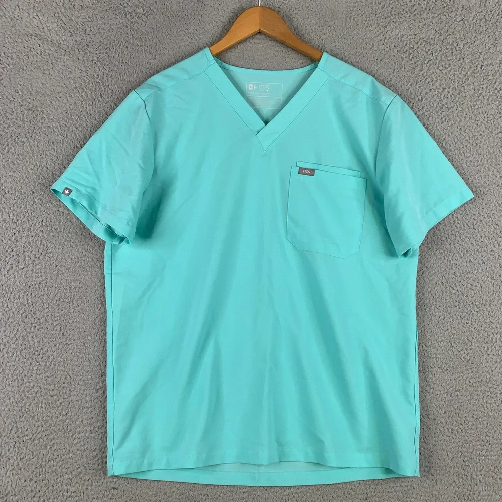 FIGS Scrub Set Men's Large L Leon Top & Cairo Pants Teal V-Neck Cargo Uniform